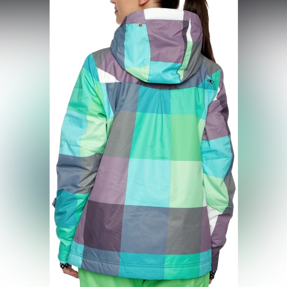 SOLD O'Neill Women's Blue and Green Plaid Ski Jacket - Picture 2 of 16